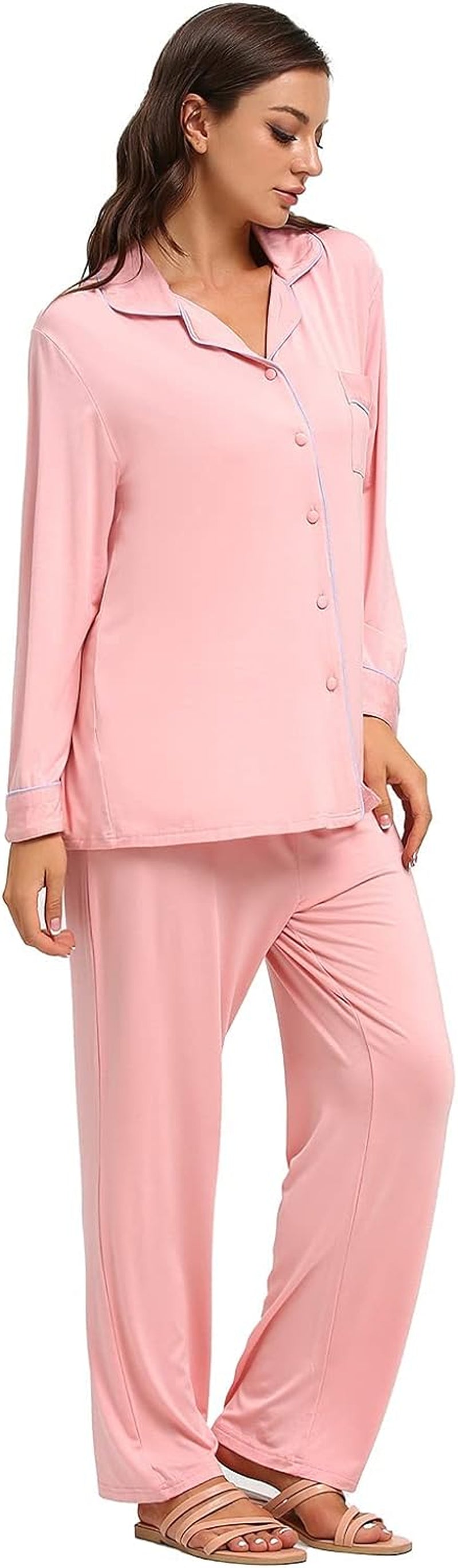 Bamboo Pajamas Sets for Women, Long Sleeve Button down Sleepwear Soft Comfy Pj Lounge Sets S-XXL