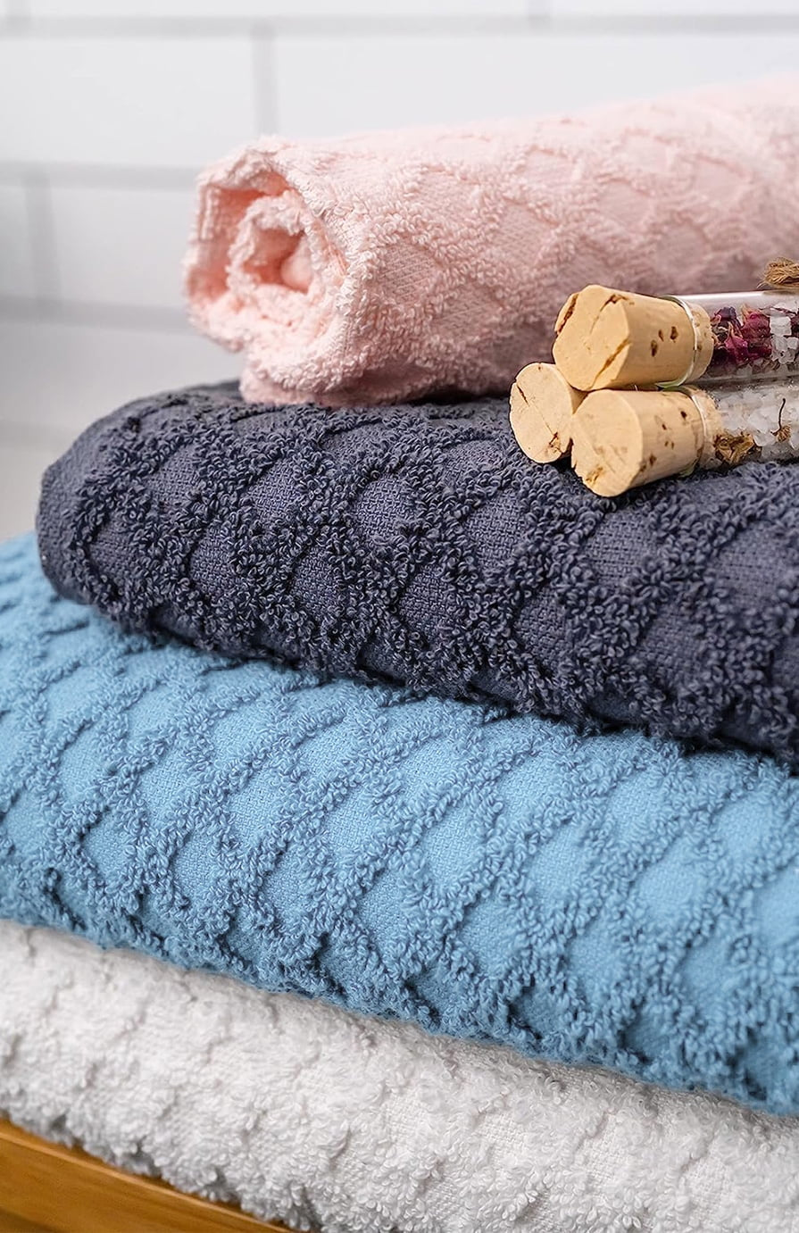 8-Pc Bath Towel Set Cotton Diamond Waffle Towels for Bathroom, Blue