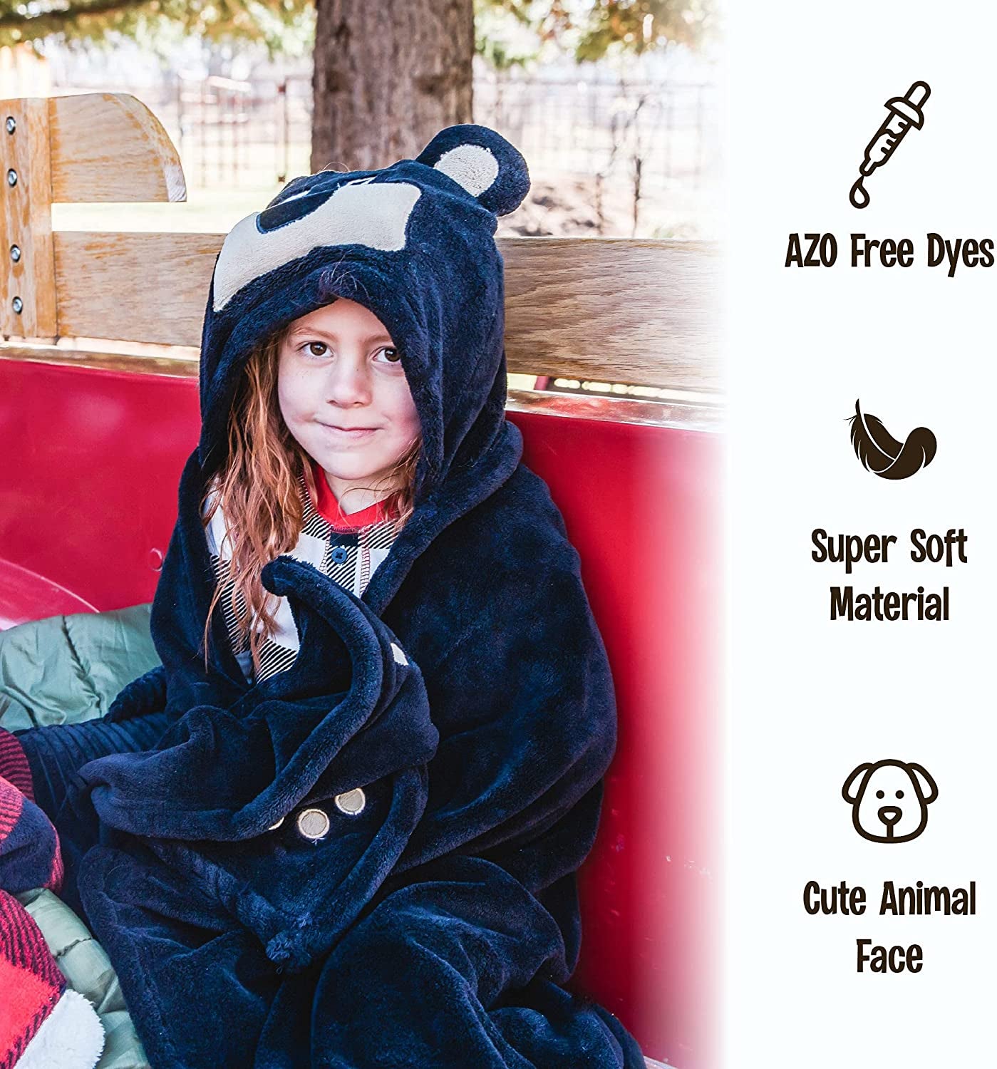 Wearable Hooded Blanket for Kids, Animal Hooded Blanket (Bear Blanket)