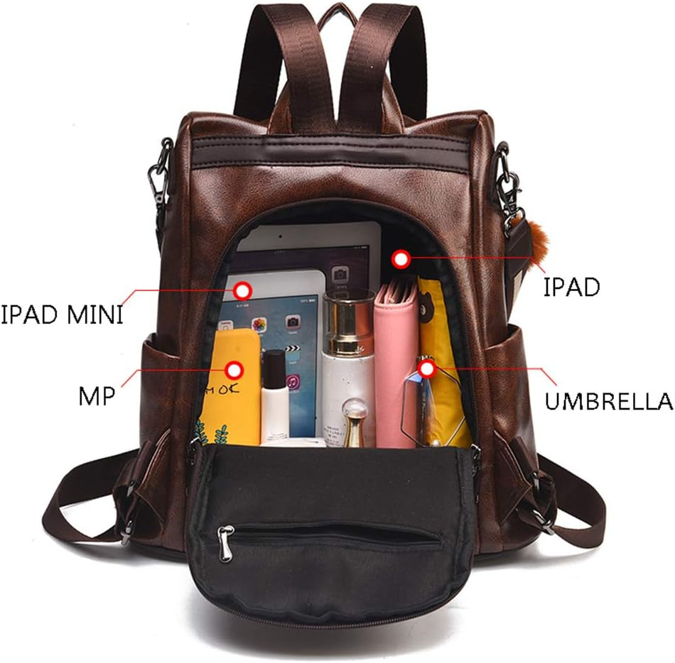 Women Backpack Purse anti Theft Waterproof Detachable Covertible Casual Travel Shoulder Bag (Coffee) Small