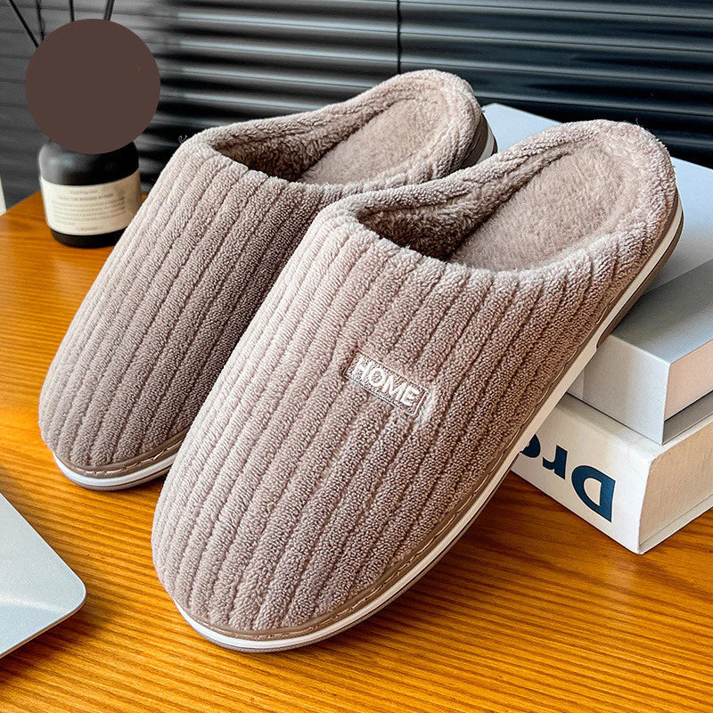 Solid Color Simple Cotton Slippers Winter Non-Slip Home Warm Plush Slippers Household Indoor Couple Women'S House Shoes