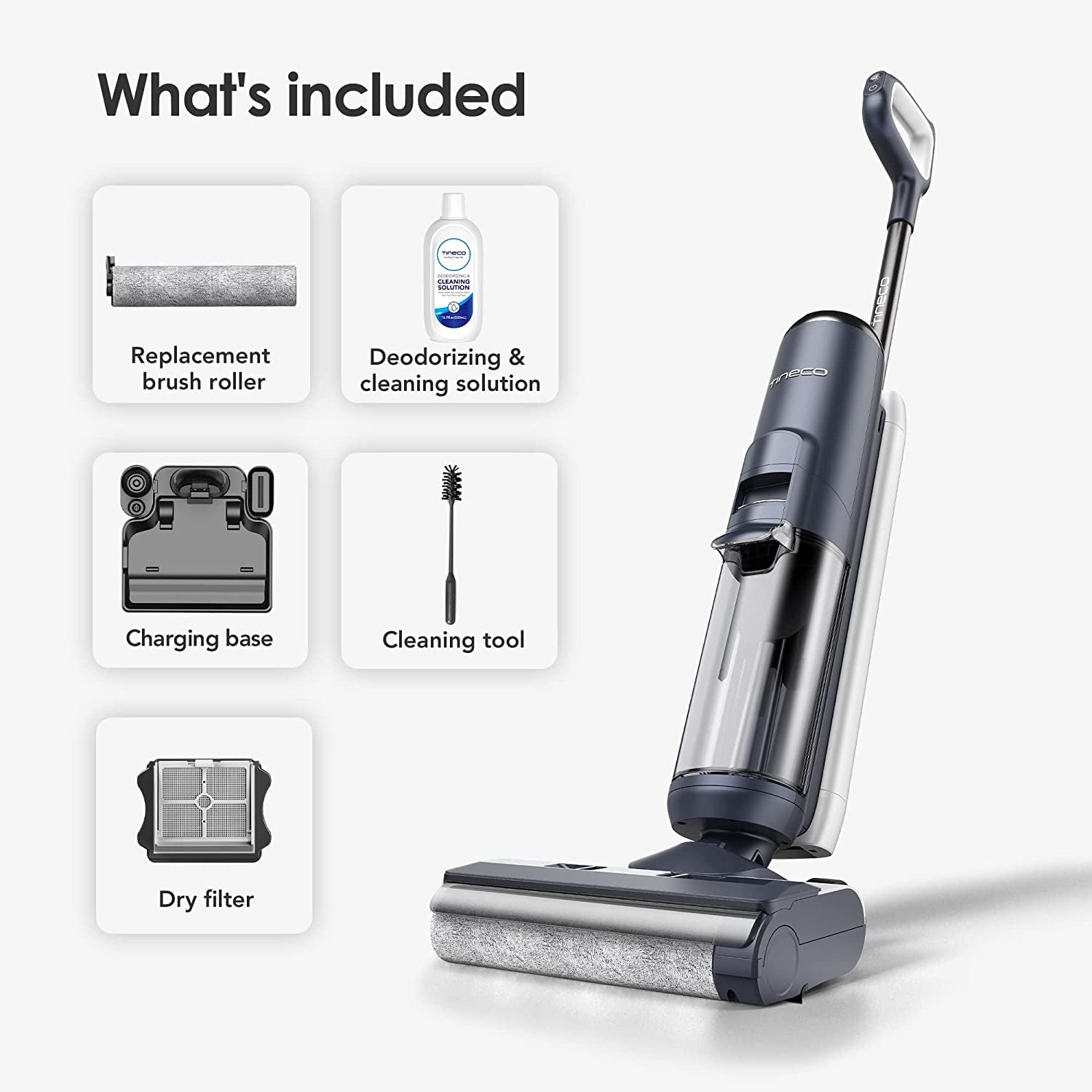 Floor ONE S5 Smart Cordless Wet Dry Vacuum Cleaner and Mop for Hard Floors, Digital Display, Long Run Time, Great for Sticky Messes and Pet Hair, Space-Saving Design, Blue