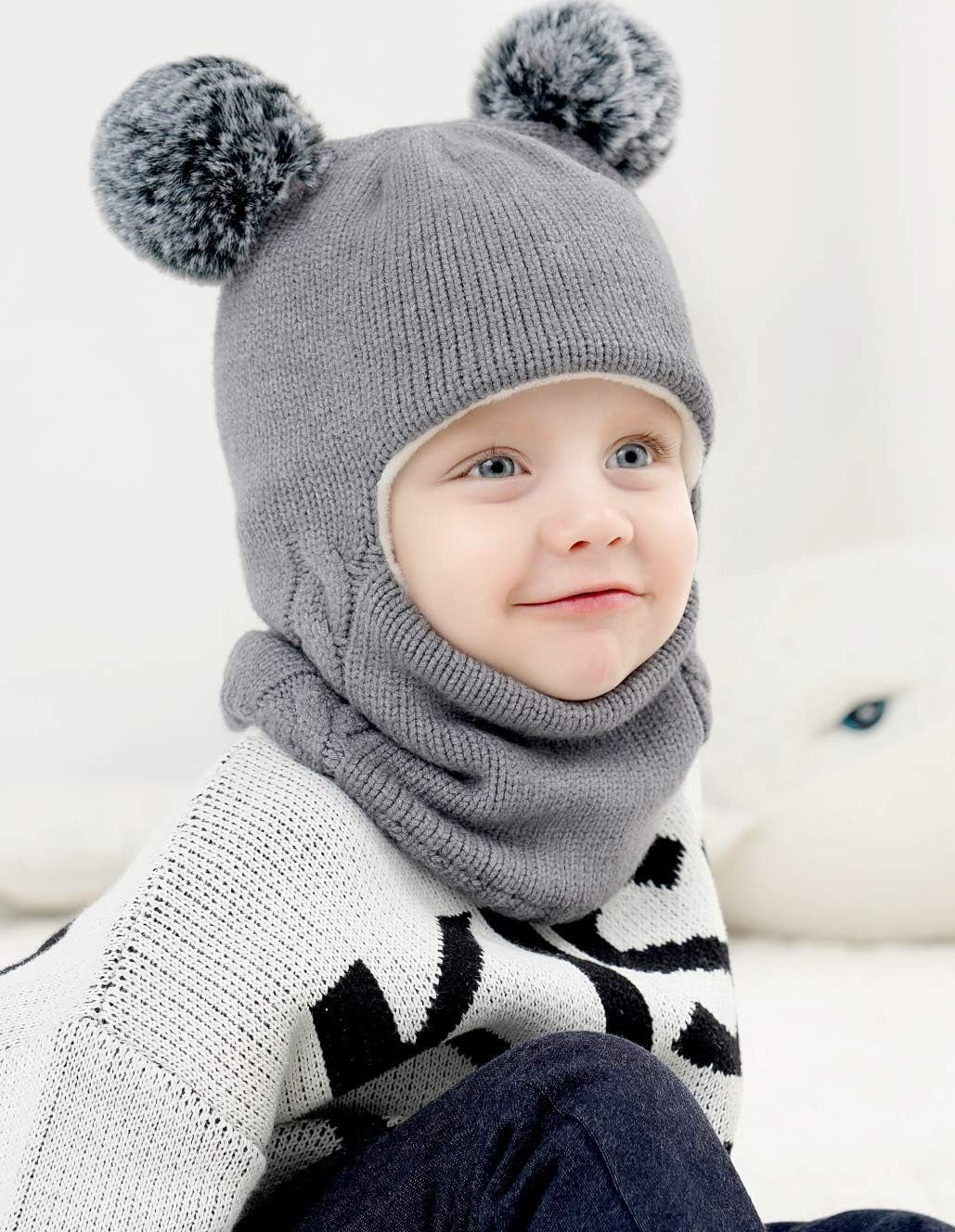 Baby Winter Hat Scarf Set, Unisex Infant Toddler Kids Hat Scarf